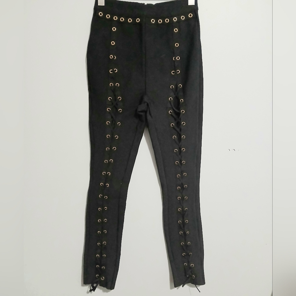 Fashion Nova Black Lace-Up Jeggings